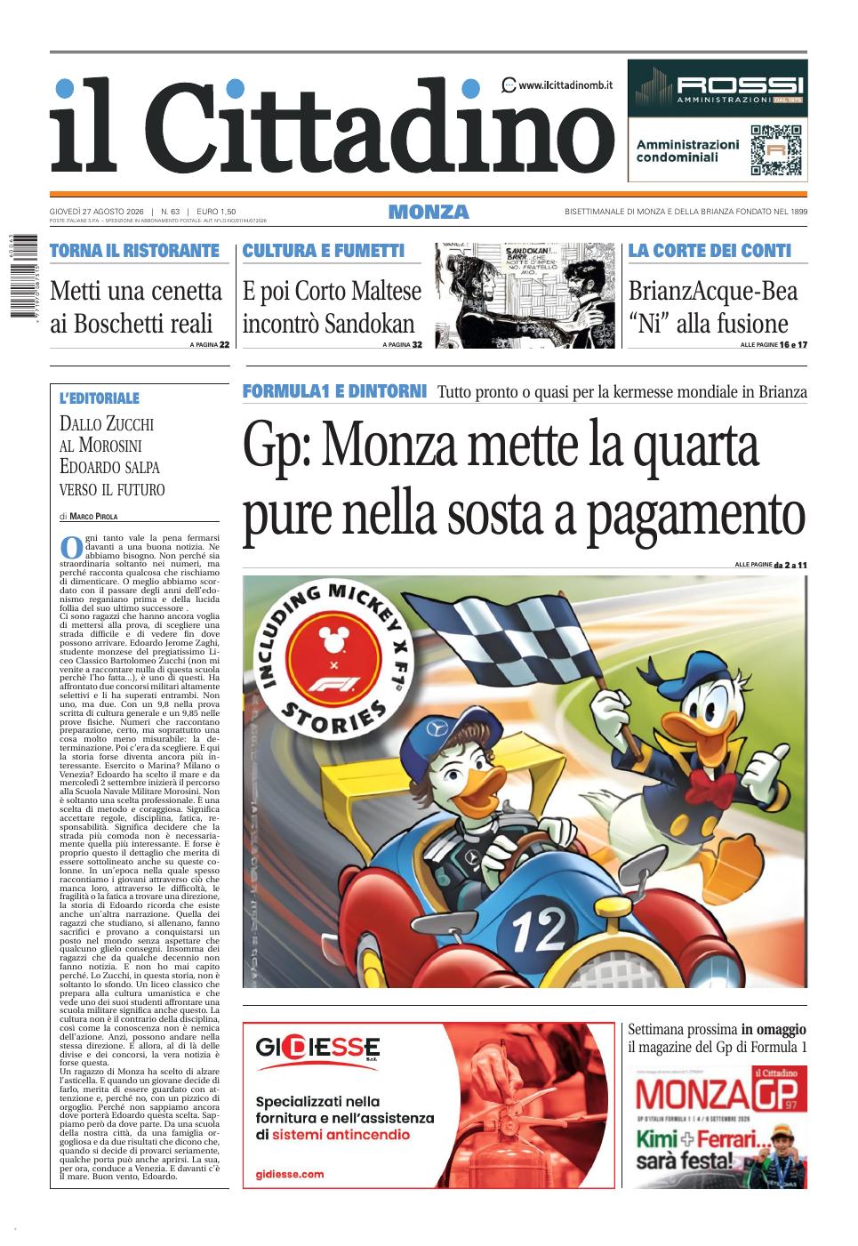 Copertina Il Cittadino di Monza 27 agosto 2026