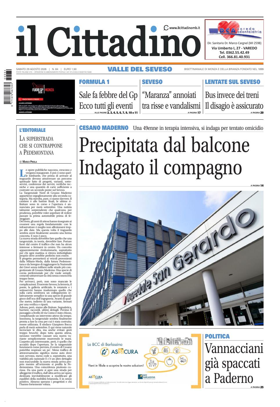 Copertina Il Cittadino Valle del Seveso 29 agosto 2026