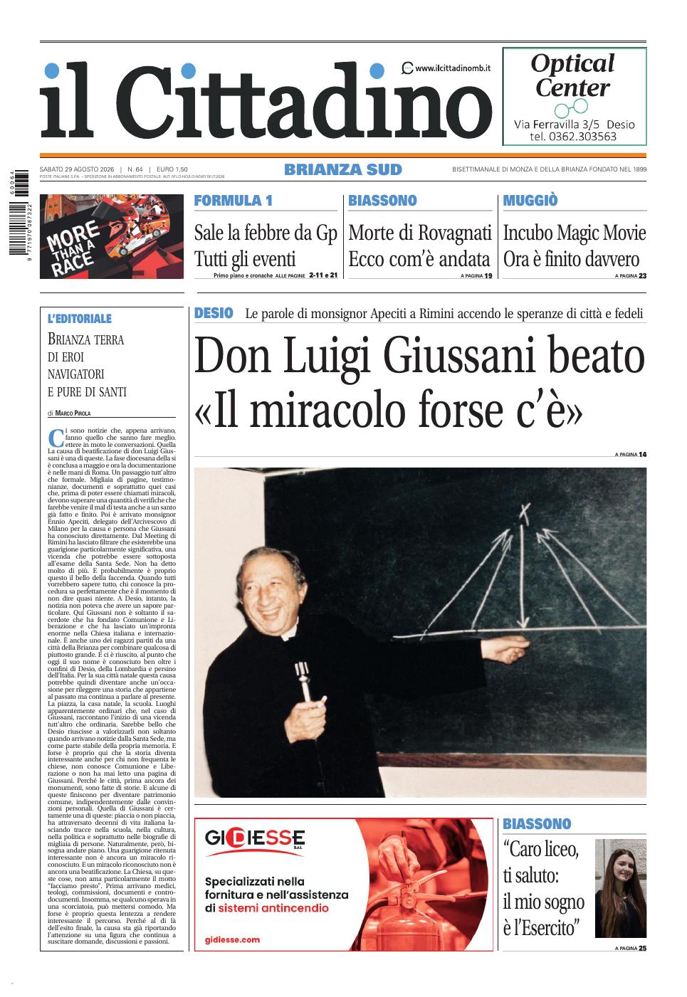 Copertina Il Cittadino Brianza Sud 29 agosto 2026