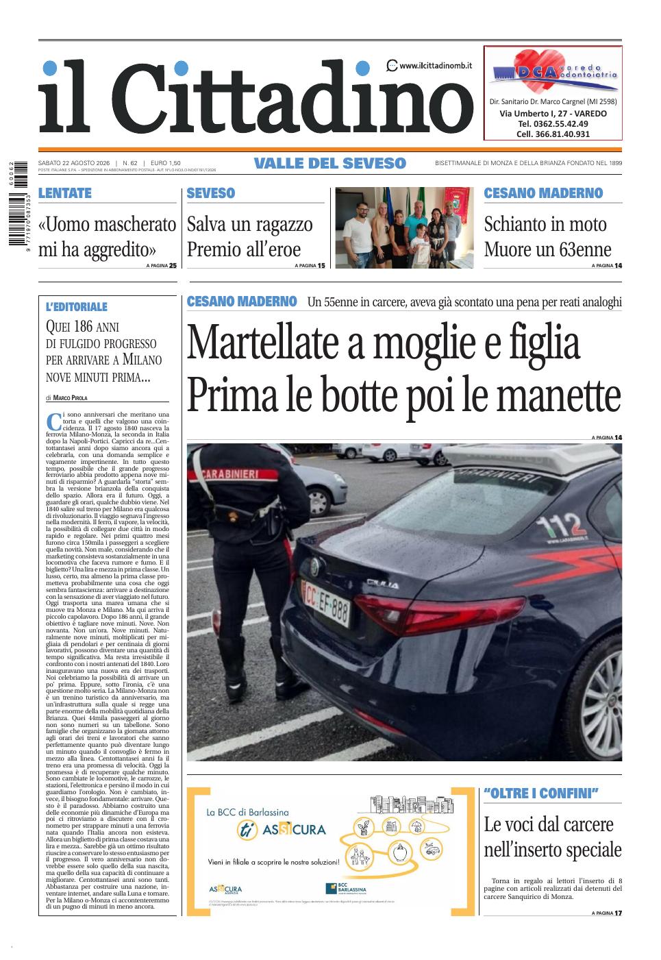 Copertina Il Cittadino Valle del Seveso 22 agosto 2026