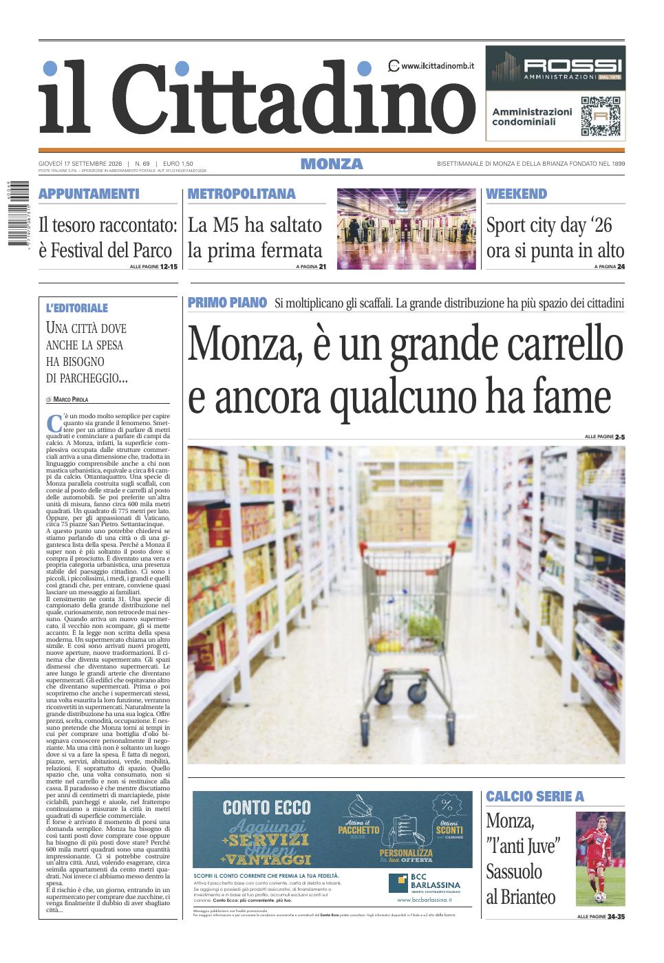 Copertina Il Cittadino di Monza 17 settembre 2026