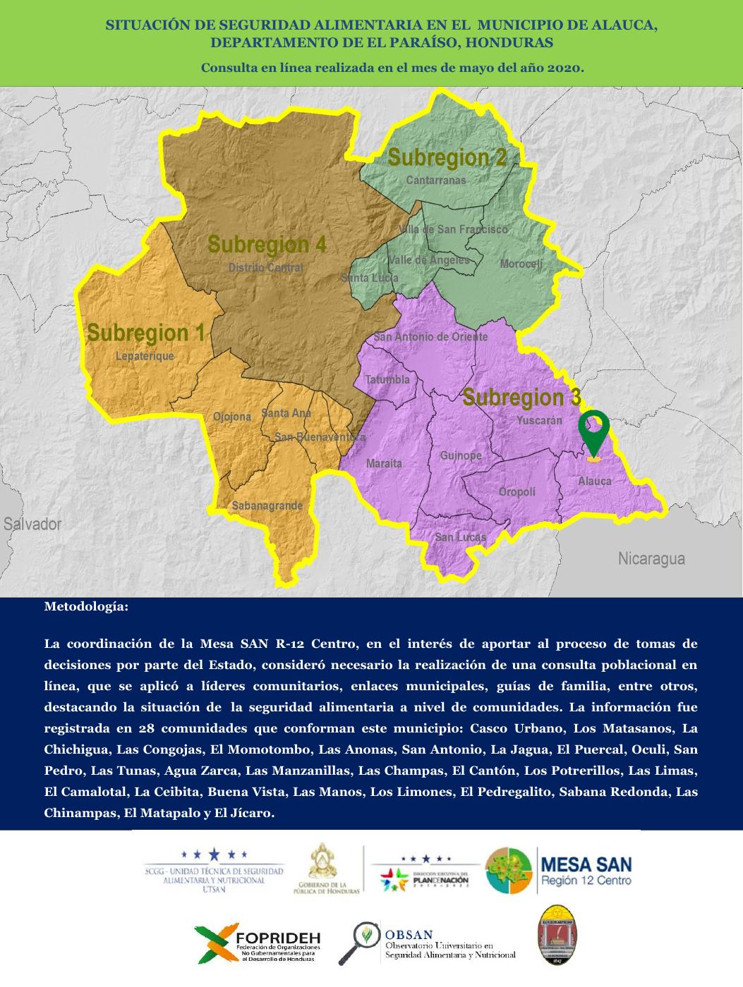 Portada de la publicación Situación de seguridad alimentaria en los municipios R-12 Centro