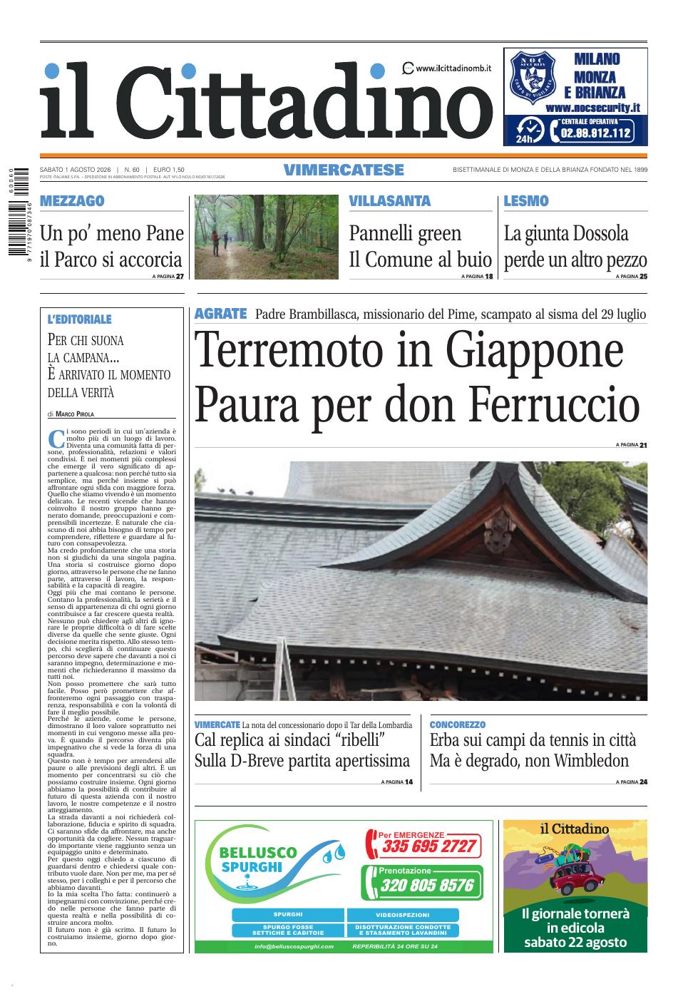 Copertina Il Cittadino Vimercatese 1 agosto 2026