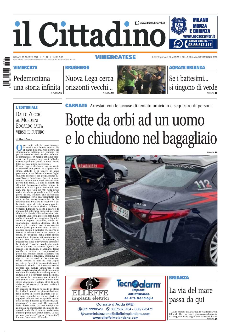 Copertina Il Cittadino Vimercatese 29 agosto 2026