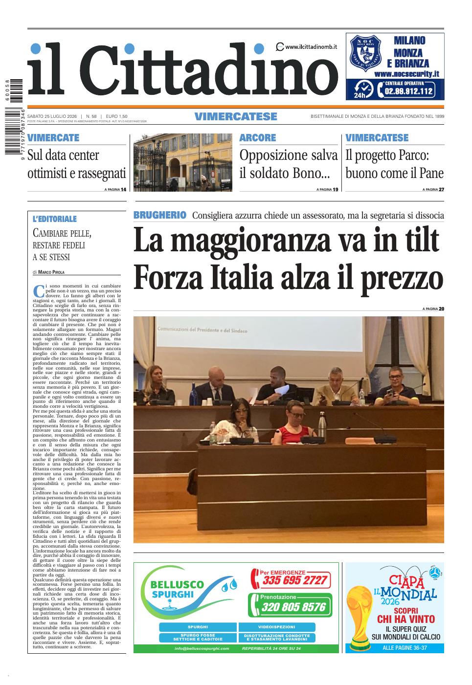 Copertina Il Cittadino Vimercatese 25 luglio 2026