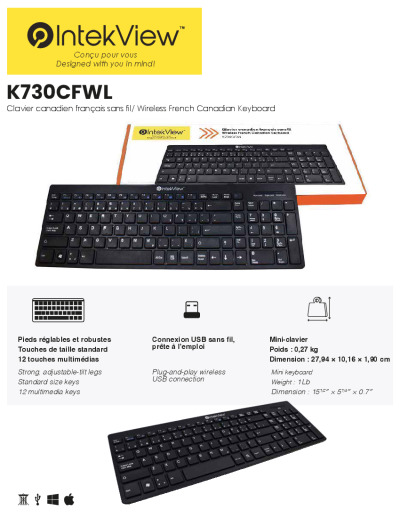 Wireless IntekView Slim Keyboard V.2 French Canadian