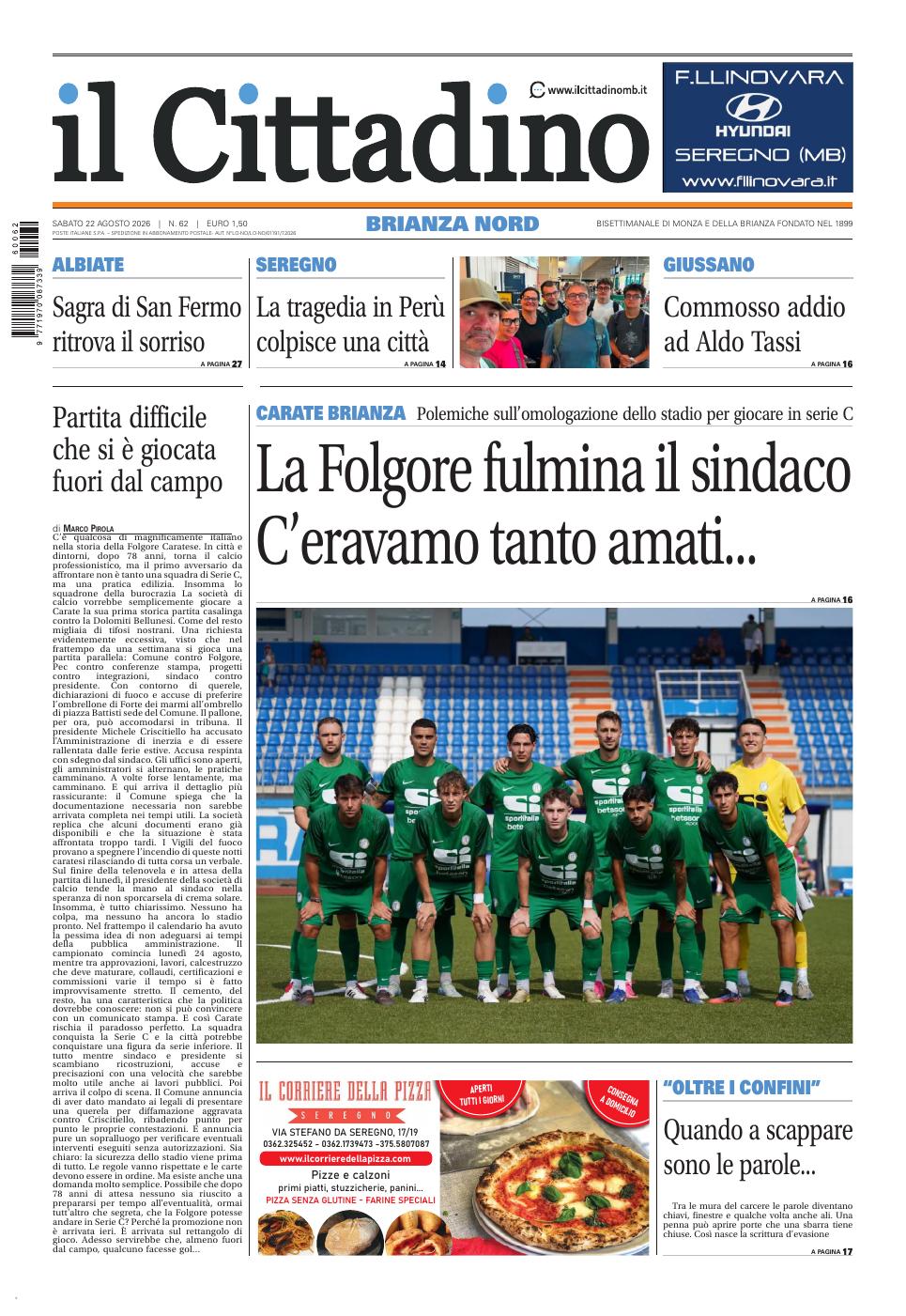 Copertina Il Cittadino Brianza Nord 22 agosto 2026