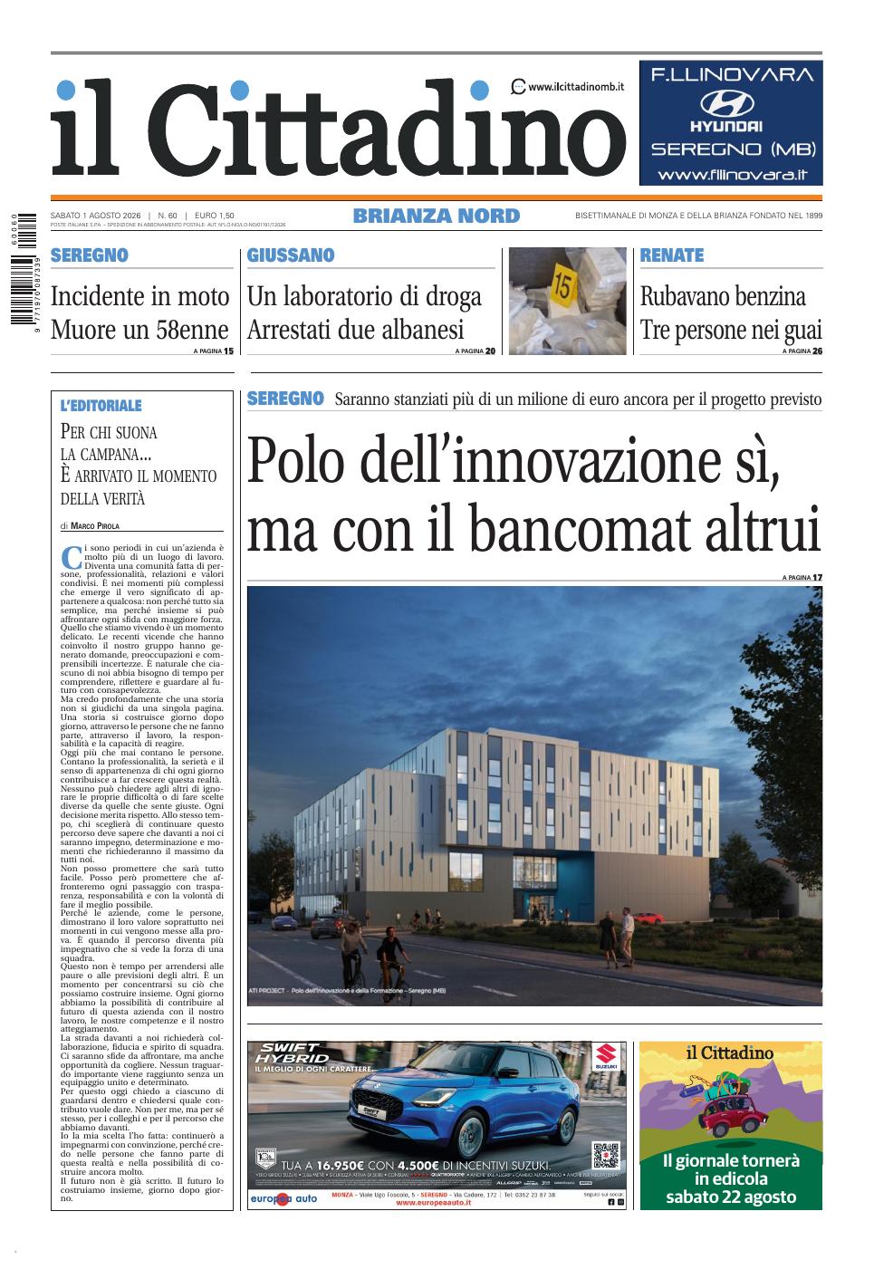 Copertina Il Cittadino Brianza Nord 1 agosto 2026