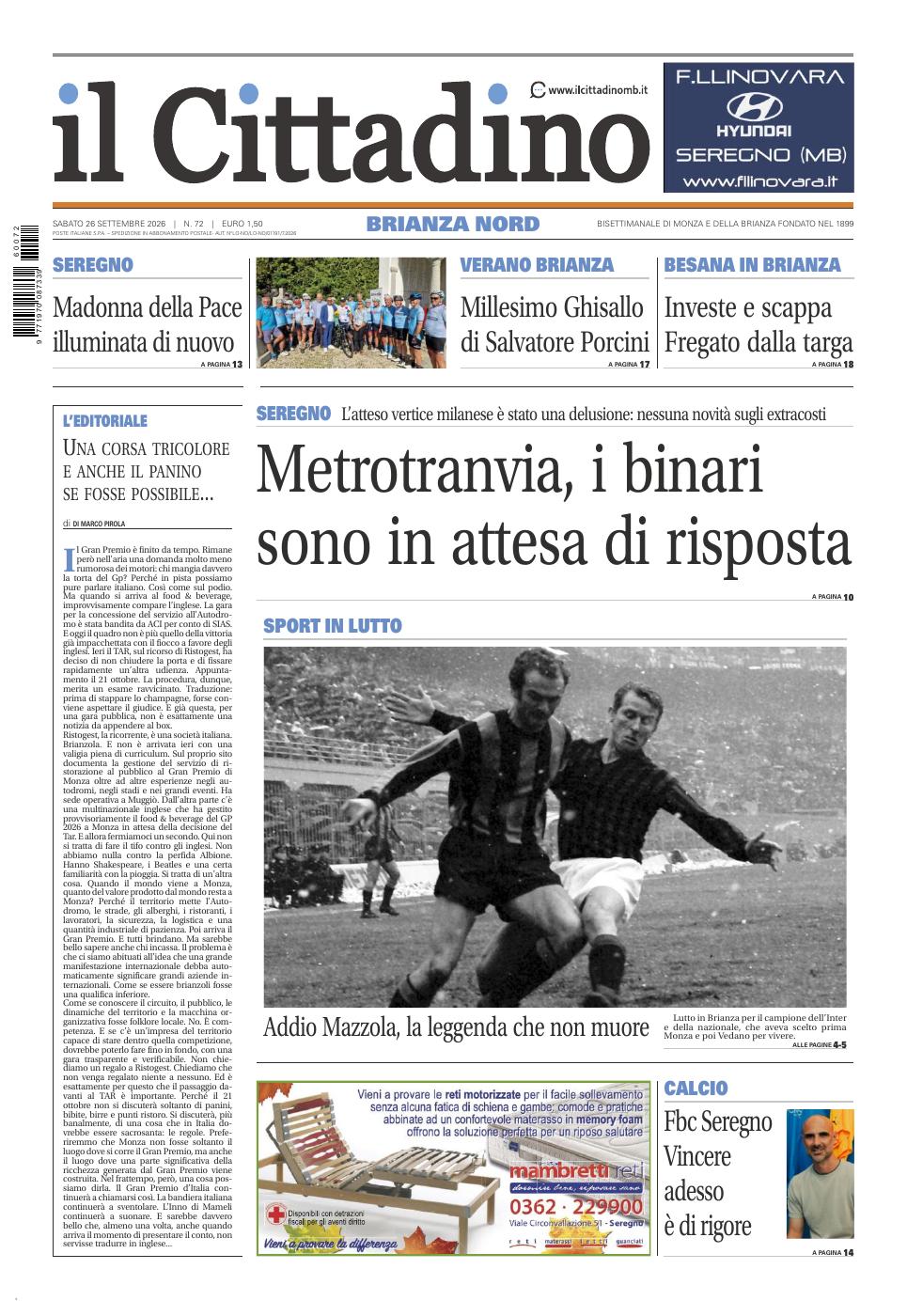 Copertina Il Cittadino Brianza Nord 26 settembre 2026