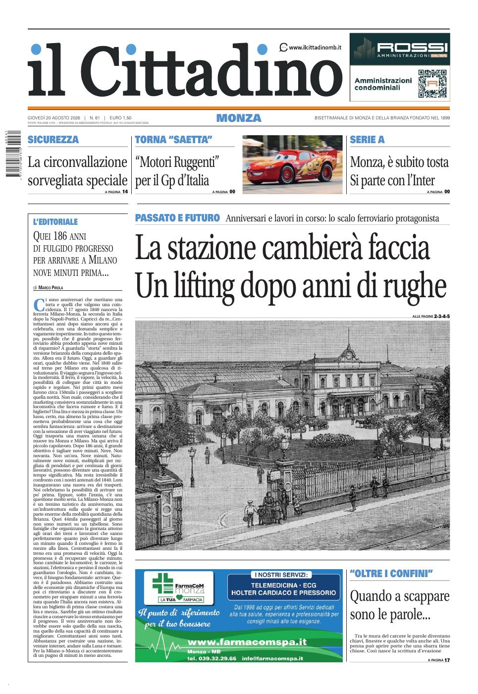 Copertina Il Cittadino di Monza 20 agosto 2026