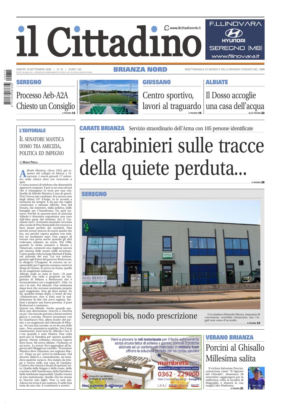 Copertina Il Cittadino Brianza Nord 19 settembre 2026