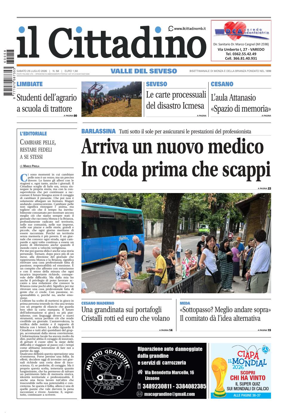 Copertina Il Cittadino Valle del Seveso 25 luglio 2026