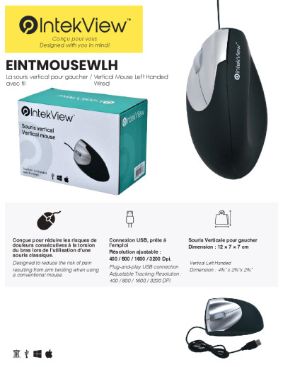 Souris IntekView Avec fil Gauchère