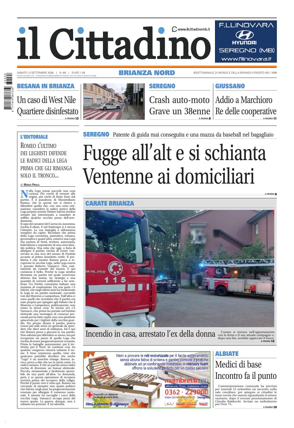 Copertina Il Cittadino Brianza Nord 12 settembre 2026