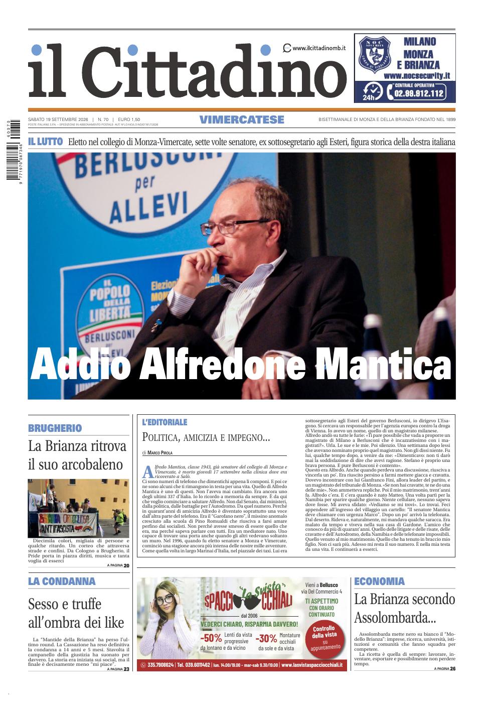 Copertina Il Cittadino Vimercatese 19 settembre 2026